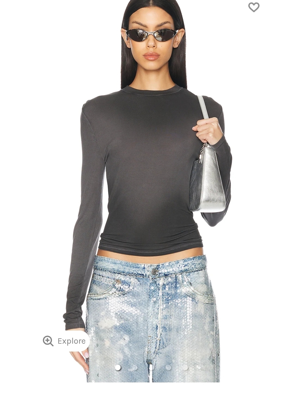 Acne Erman Slim Long-Sleeve Crewneck Top in Charcoal Gray